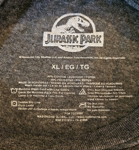 T-shirt grigia JURASSIC PARK con licenza ufficiale x large - Foto 6 di 9