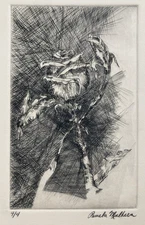 Vintage Original Etching Block Print Painting Still Life Rose 8 X 11" Signed