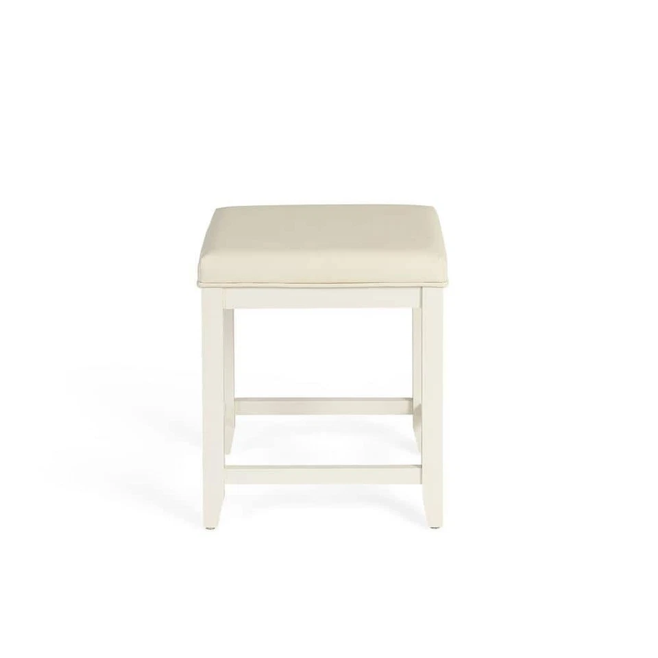 Vanity Stool White Cushioned Seat Hardwood Wood Veneer 15.75 in. x 19.25 in. - Image 2 of 4