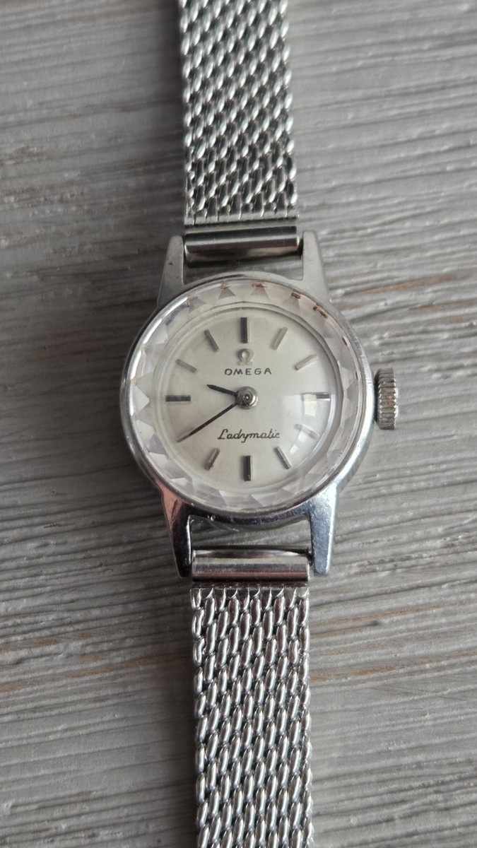Vintage Omega Ladymatic 1960s Cut Glass Micro Womens Silver 