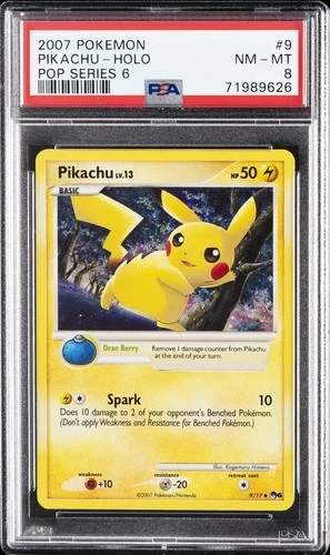 2007 POKEMON POP SER 6 #9 PIKACHU-HOLO PSA 8