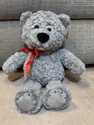 NEW, HOLIDAY TIME 16'' GRAY PATCH BEAR PLUSH