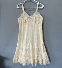 Vtg Aristocraft Lace Nightgown Slip Dress Cream Nylon Size 38 Large Coquette
