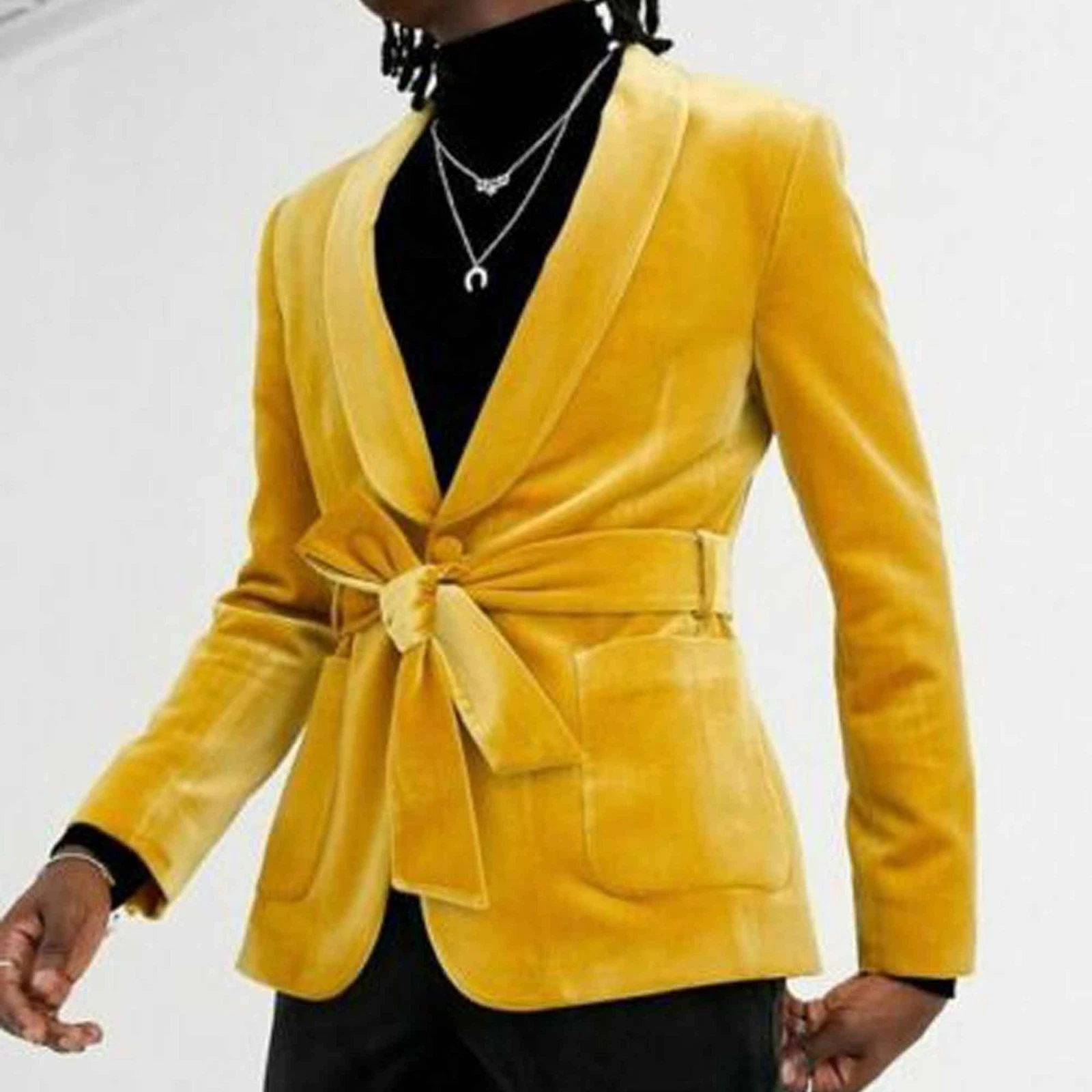 Men's Stylish Yellow Velvet Smoking Jacket Luxury Party Wear Dinner Blazer