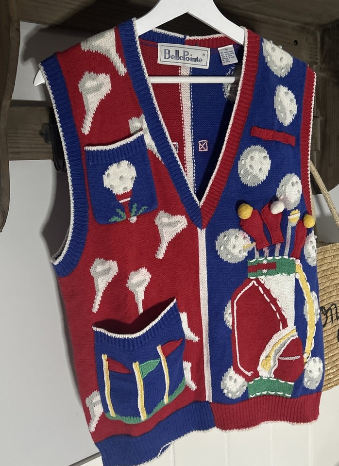 Vintage Belle Pointe Men’s Women’s Novelty Golf Day Player Vest Sweater Medium