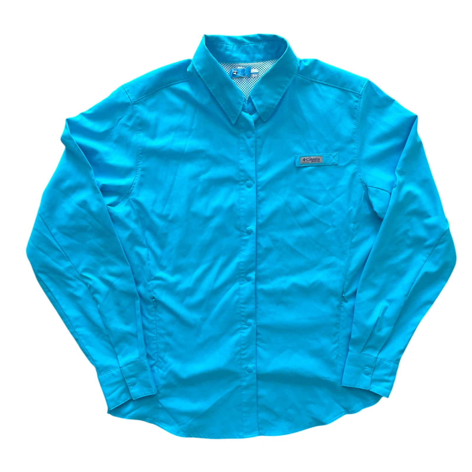 Columbia Snap Shirt Women's M Omni Shade SPF Sun Protection Blue Vented Fishing