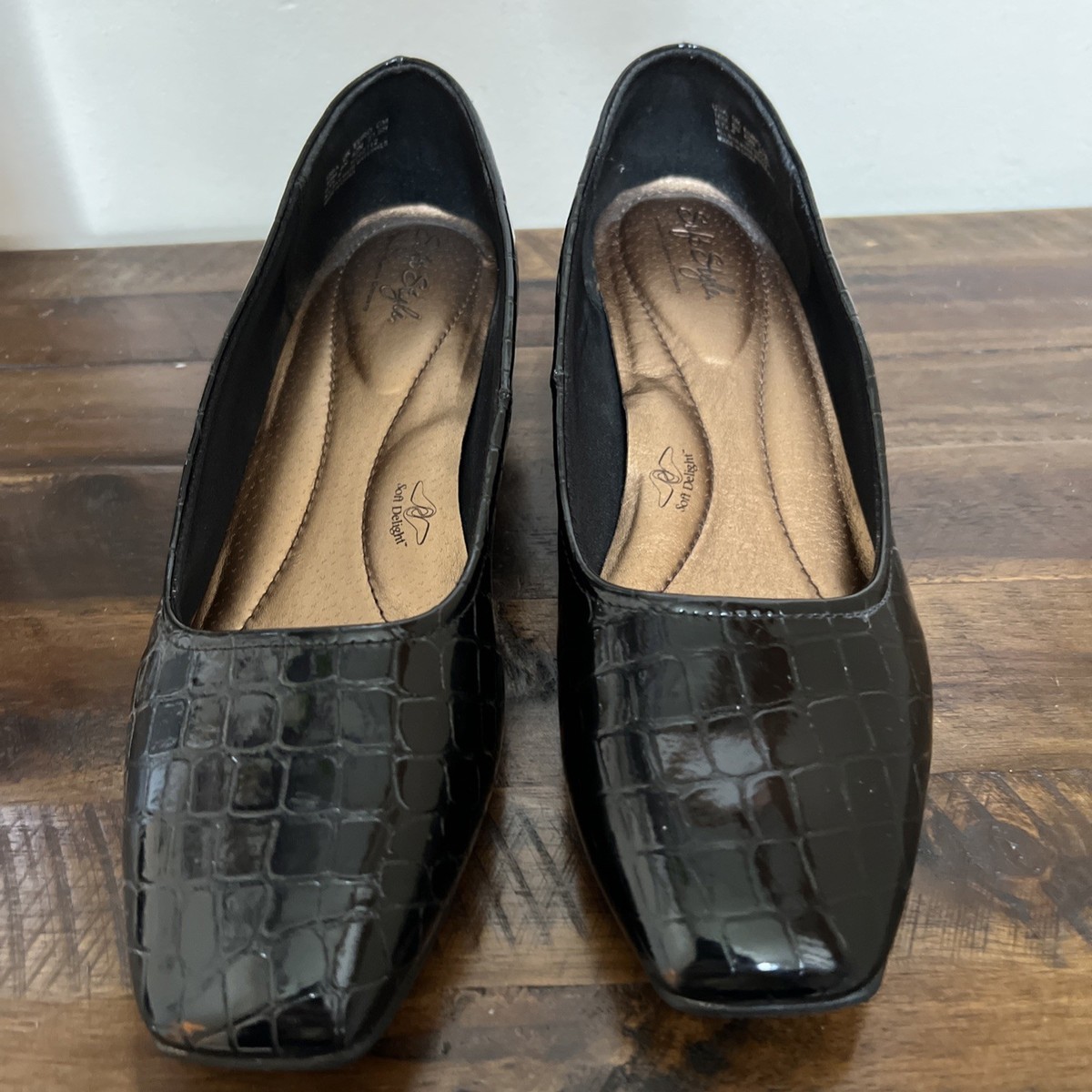 Soft Style Hush Puppies Black Square Toe Wedge Slip On Shoe 10M 10 M | eBay