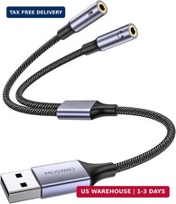 USB Audio Adapter External Sound Card Stereo Cable with Dual TRS 3-Pole 3.5mm He