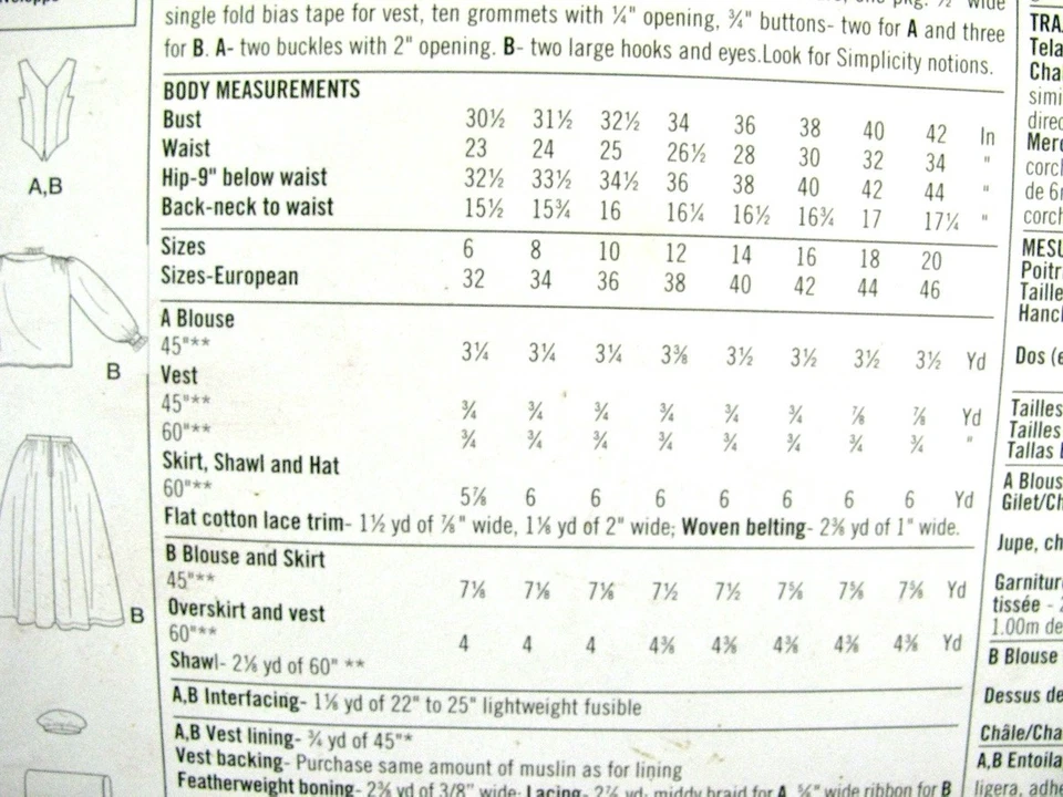 Scottish Historical Dress Costume Sewing Pattern Simplicity 3623 Size 14-20 UC - Image 4 of 4