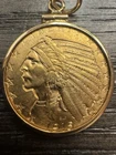 US 5 DOLLAR GOLD PIECE 1915 Indian Head - Half Eagle Coin Pendant