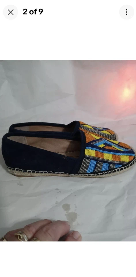 Mocasines alpargata de gamuza Sam Edelman MARIS talla 10,5 tribal azul marino con cuentas Foto 2 de 4