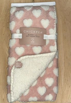 Chick Pea Reversible Sherpa Baby Blanket Textured heart detail Pink 30x40 NWT