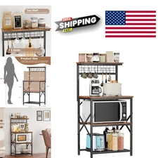 Stylish Kitchen Bakers Rack with Hutch and S Hooks for Coffee and Spice Storage