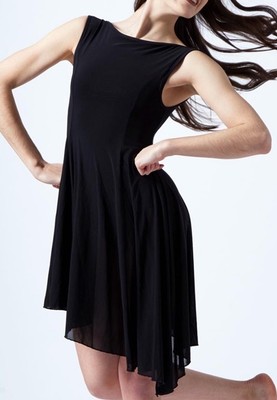 Move Dance Pandora Asymmetric Medium Black Lyrical Dance Dress Built In Leotard