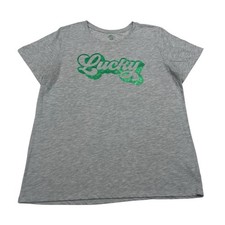 Celebrate St Patrick  s Day  Lucky  Gray Short Sleeve T-Shirt Women  s Size L