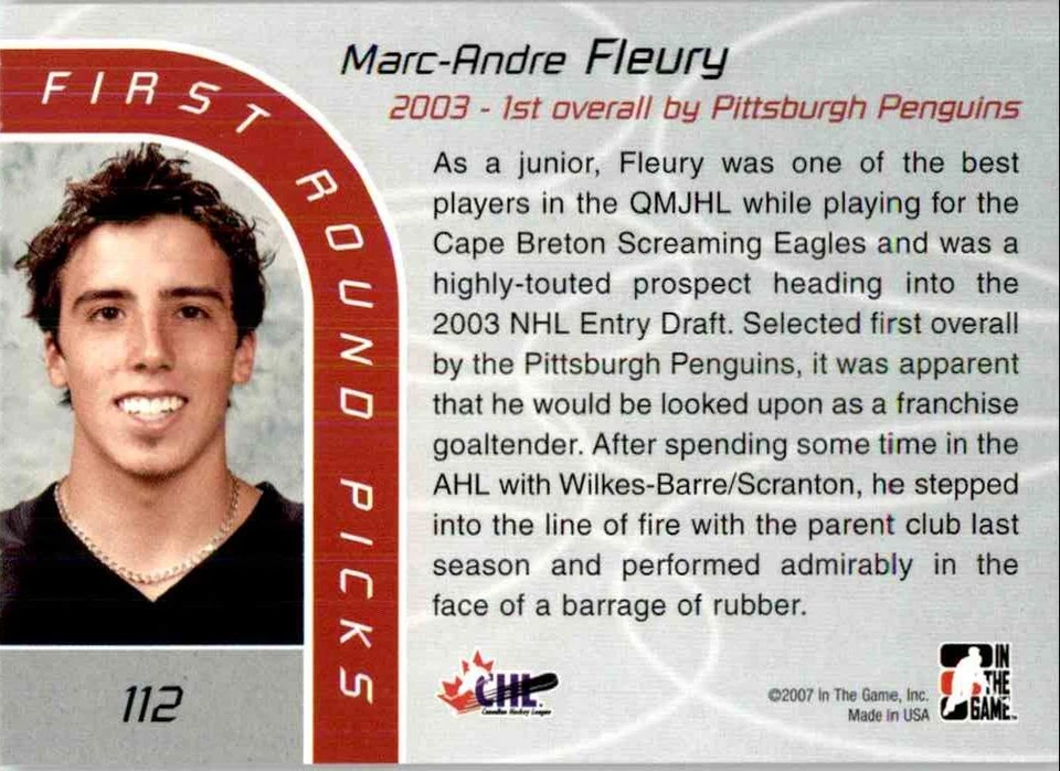 2006-07 In The Game Between The Pipes Marc-Andre Fleury #112 - Image 2 of 2