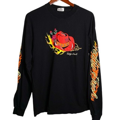 Teddy Fresh T-shirt Giddy Up Long Sleeve Flames Black Size Medium