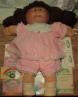 1982 CABBAGE PATCH KIDS GIRL DOLL, BROWN HAIR & EYES, BIRTH CERTIFICATE, USED-VG