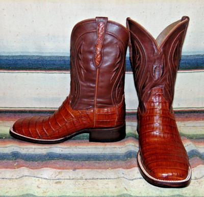 Mens Rujo The Roscoe Brown Caiman / Leather Cowboy Boots 10 D New with Box