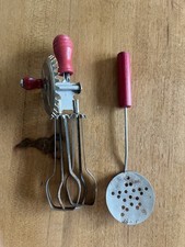Vintage Toy Kitchen Utensils Red Handles Egg Beater Spoon Mini Play Kitchen Kids