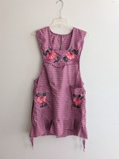 Cottagecore Embroidered Pinafore Apron Mandil Smock Pink Check Pocket Grandma