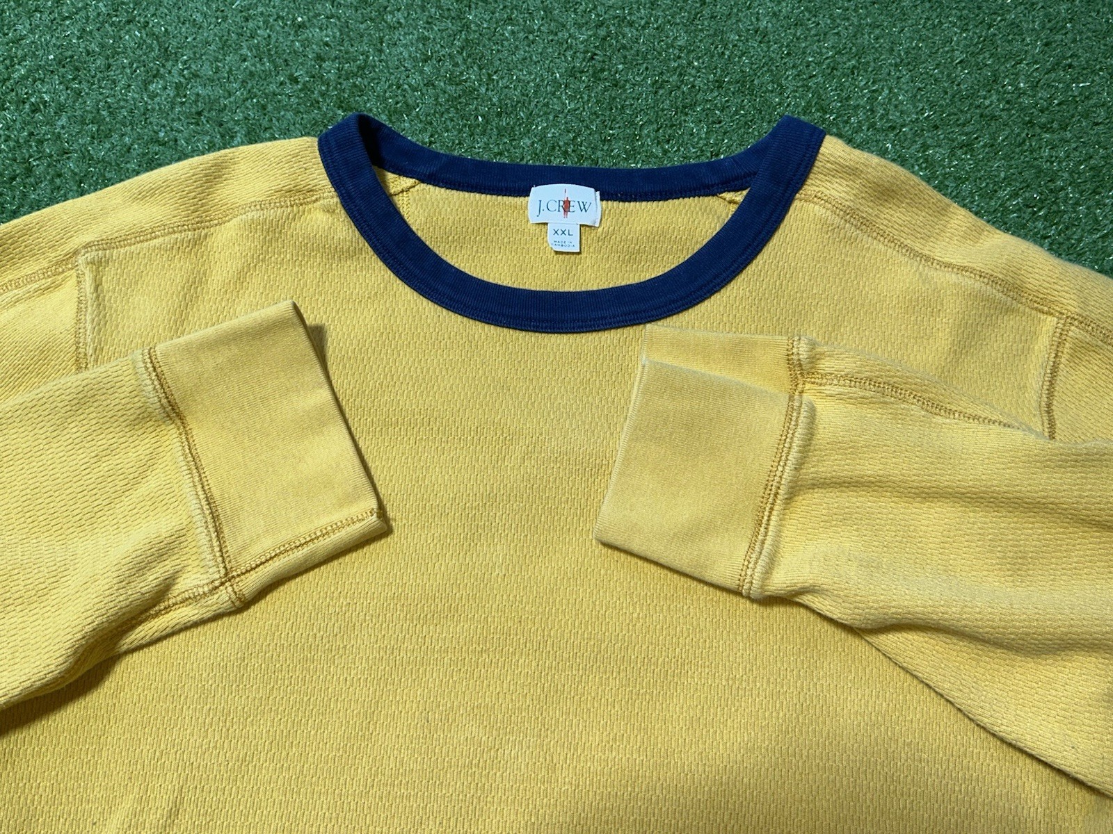 J.Crew Oarsman Thermal Sweatshirt Men's 2XL Yellow Crewneck Lightweight