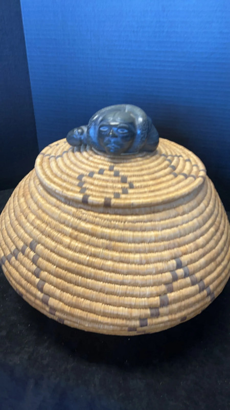 14" Yupik Basket Soapstone Carved Eskimo Basket Inuit - Apache Pima - Native