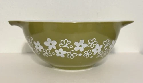 Vintage Pyrex 442 Green With Flowers 1.5 Qt. Bowl