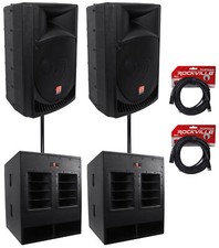  2 Rockville RPG15 15" Powered 1000W DJ/PA Speakers 18" Subs Poles Cables
