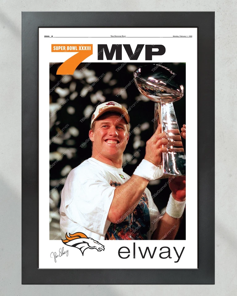 1999 John Elway Super Bowl MVP Framed Front Page Newspaper Print - Image 2 of 4