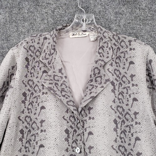 Mel & Lisa Shirt Women 12 Gray Silk Python Snakeskin Button Up Notch Long Sleeve - Picture 3 of 10