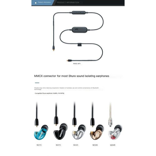 BT1 do słuchawek dousznych Shure SE215 SE315 SE425 SE535 Bluetooth - Zdjęcie 3 z 8