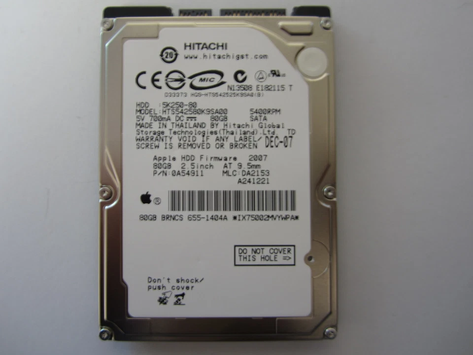 NEW SEALED Hitachi 80GB 2.5" SATA Hard Drive HTS542580K9SA00 0A54911 5K250-80 - Image 2 of 2