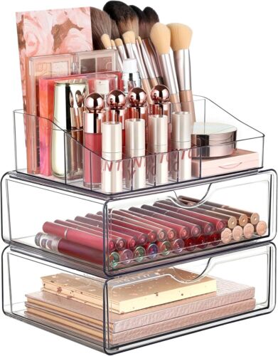 Vtopmart 3 Tier Clear Makeup Organizer with Drawer, Cosmetic Storage for Dresser