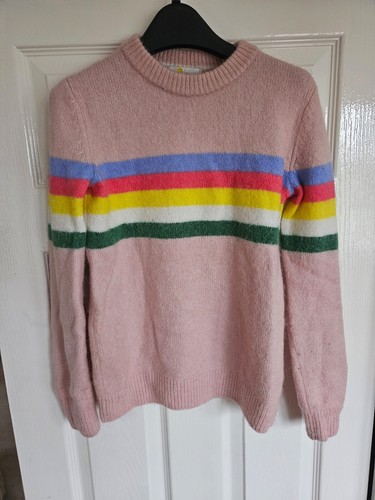 Boden Ladies Effingham Fluffy Pink Rainbow Neck Jumper Size XS worn once