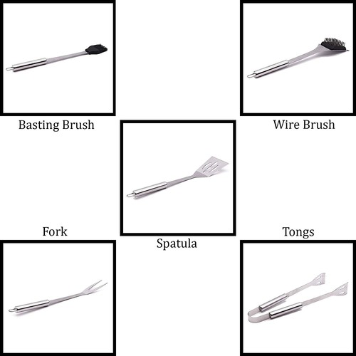BBQ Tool Set Stainless Steel Outdoor Grill Utensil Cooking Cutlery Kit with Case - Picture 7 of 17