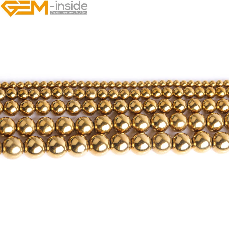 Metallic Coated Hematite Stone Spacer Gold Beads For Jewelry Making 15" Round - Image 3 of 4