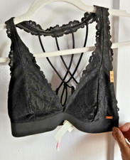 NWT VICTORIA'S SECRET PINK strappy lace bralette halter lined black XS