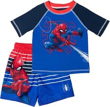 Marvel Big Boys' Spiderman Rash Guard Swim Trunks Set Size 14/16