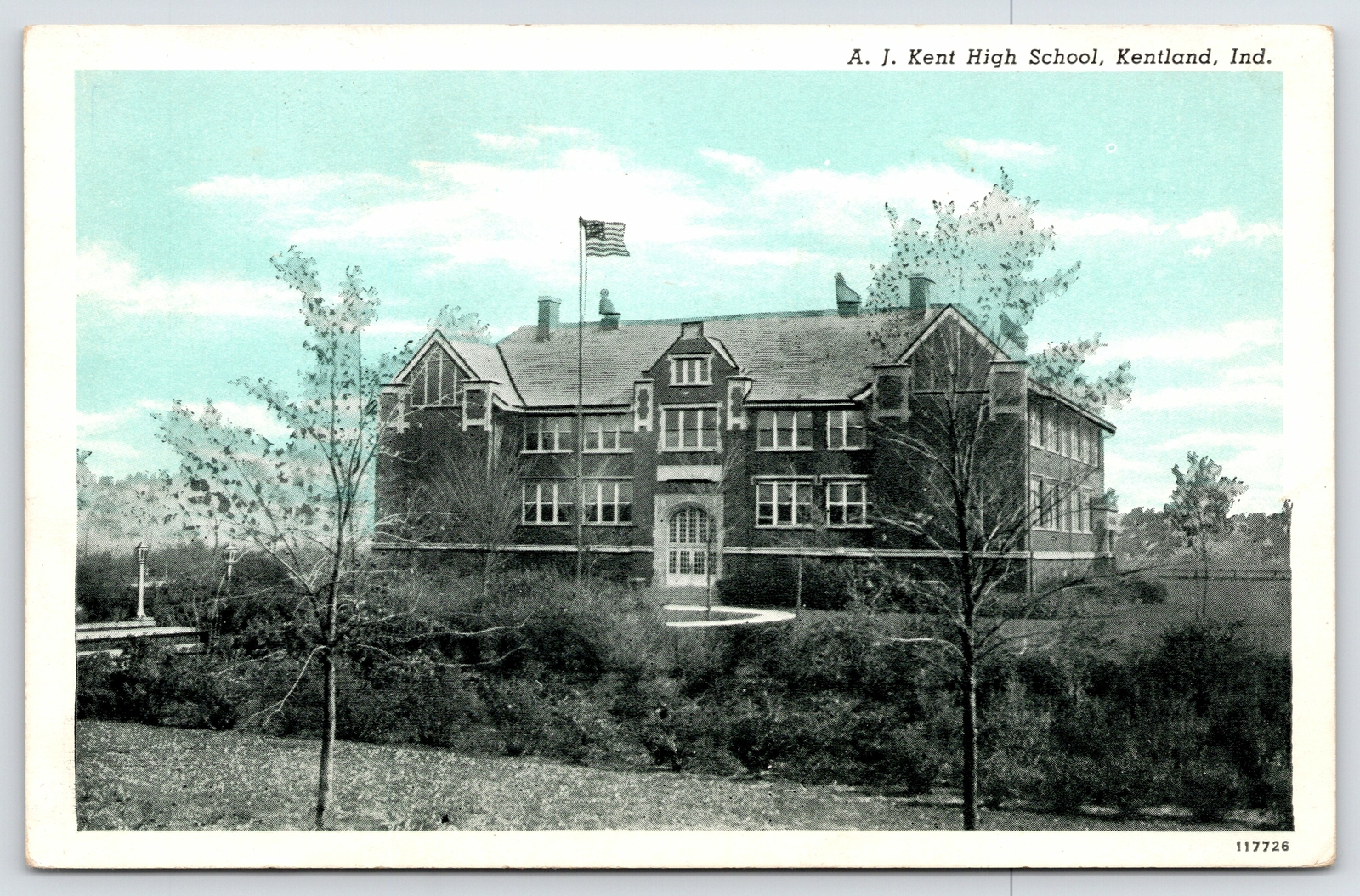 Kentland IndianaAJ Kent High School Over HedgesBluesky Postcard 1920s