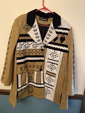 Vintage Embroidered Wool Patchwork Lined Jacket Woman Plus Size L Gorgeous! Euc