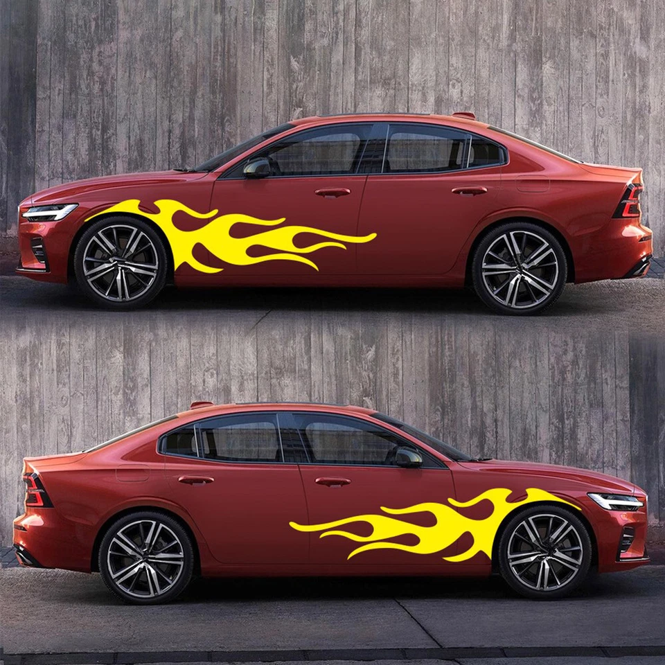 Un par de calcomanías adhesivas gráficas a rayas de llama impermeables para carrocería 59,05 x 13,78 pulgadas Foto 4 de 4