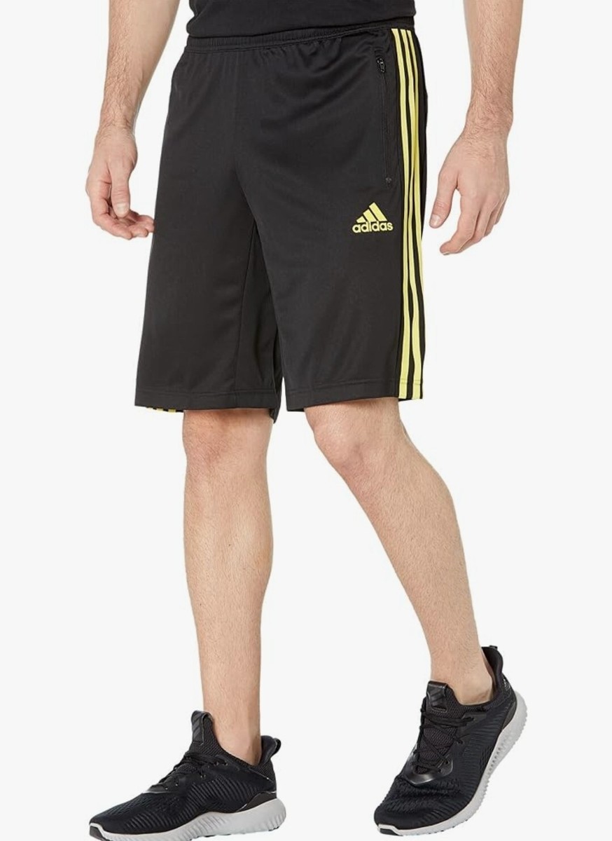 Adidas Men's Designed To Move Black / Yellow 3-Striped Athletic
