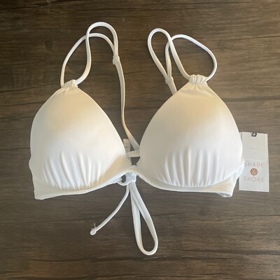 Shade & Shore Women's Size 34B Triangle Push Up Tunneled Strap Bikini Top White