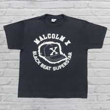 Vintage 90s Malcolm X Black Beat Superstar Tshirt Tee Shirt Size L Made in USA