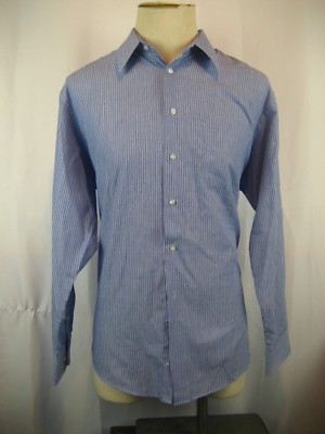Mens Savile Row Blue Striped Cotton Blend LS Dress Shirt sz 16.5-34/35 |  eBay