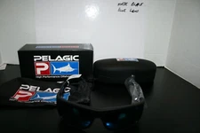 Pelagic Polarized FISH HOOK Matte Black Sunglasses Blue Lens Mirror New FREESHIP