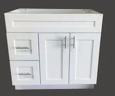 New White Shaker Single-sink Bathroom Vanity Base Cabinet 36" Wide x 21" Deep