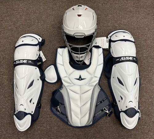 All Star PHX Paige Halstead Medium Fastpitch Softball Catchers Set - White Navy - Picture 1 of 11