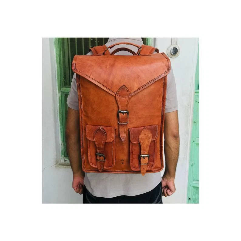 Leather Rucksack Bag Genuine Backpack S Men Travel Vintage Laptop New Large 16"